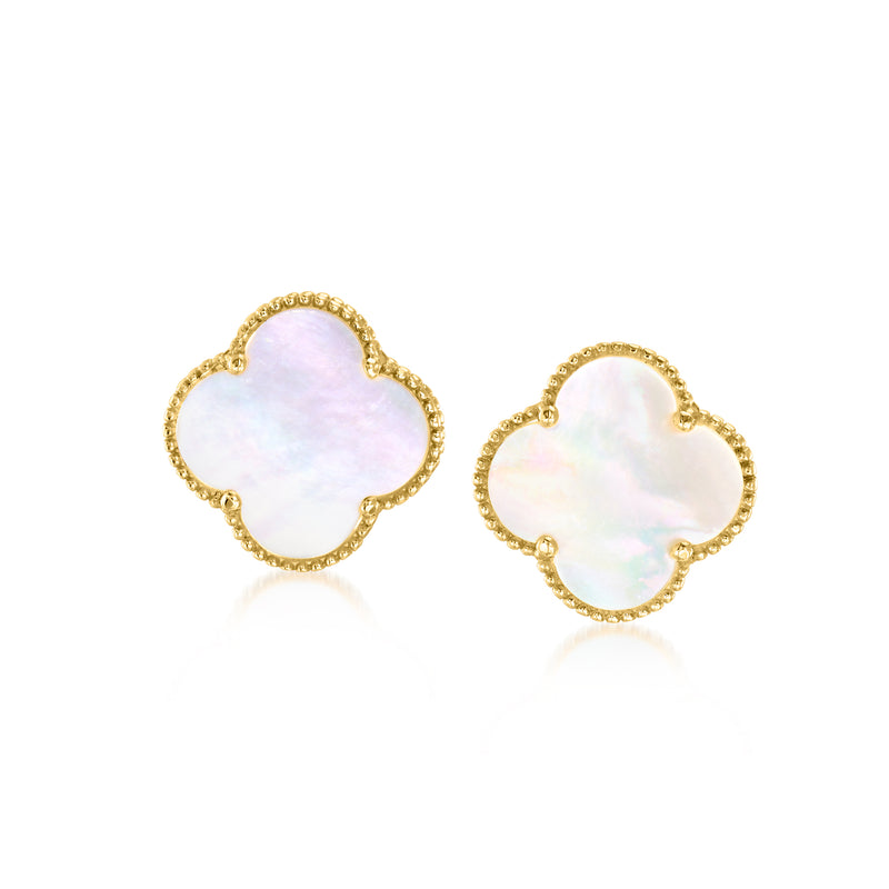 Mother-of-pearl clover earrings in 14kt yellow gold with post backs