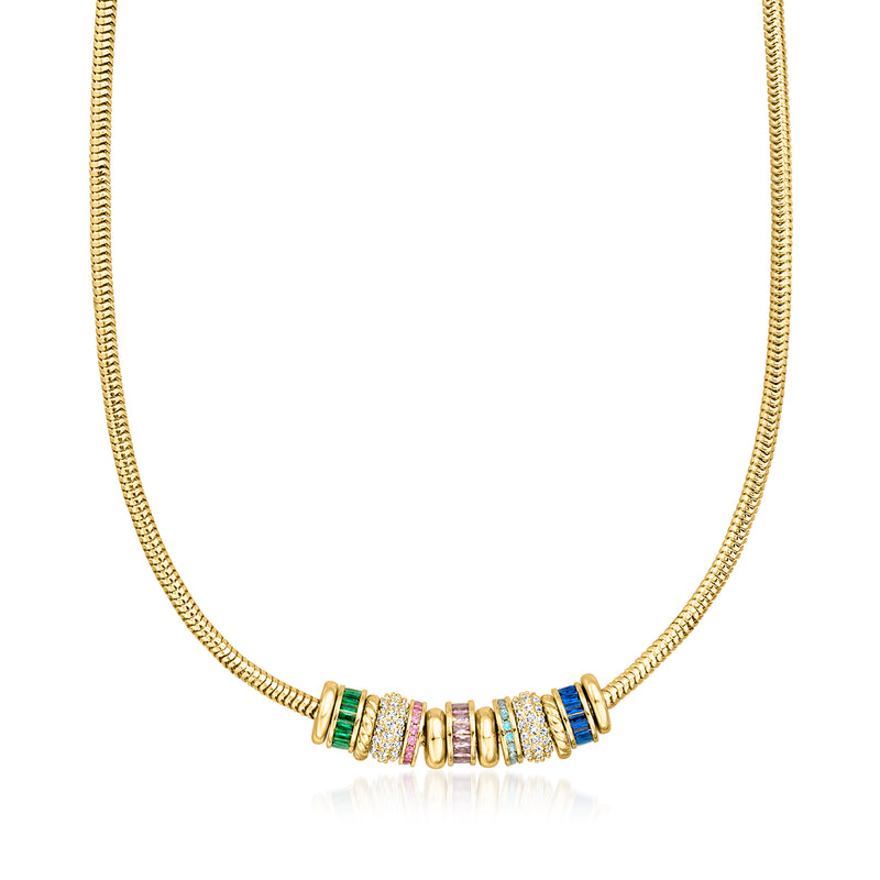 Gold-plated bead charm necklace with multicolored simulated gemstone beads
