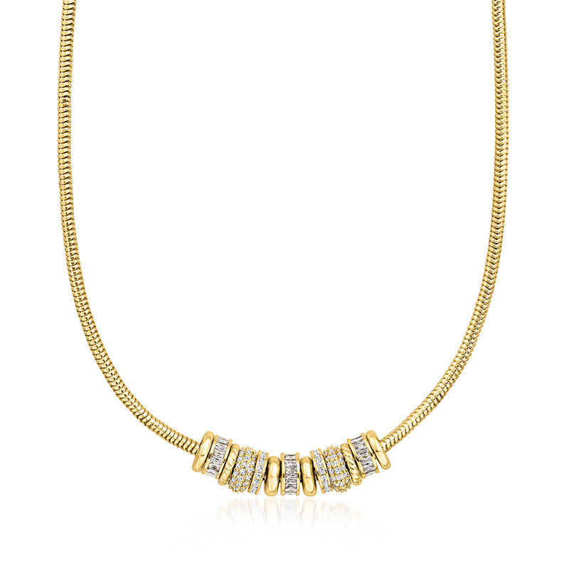 14kt yellow gold-plated bead charm necklace with CZ accents