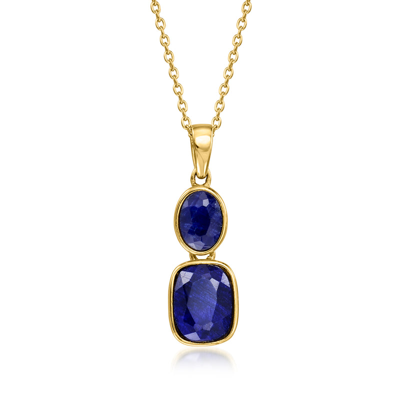 18kt gold over sterling pendant necklace with double-drop blue sapphire stones