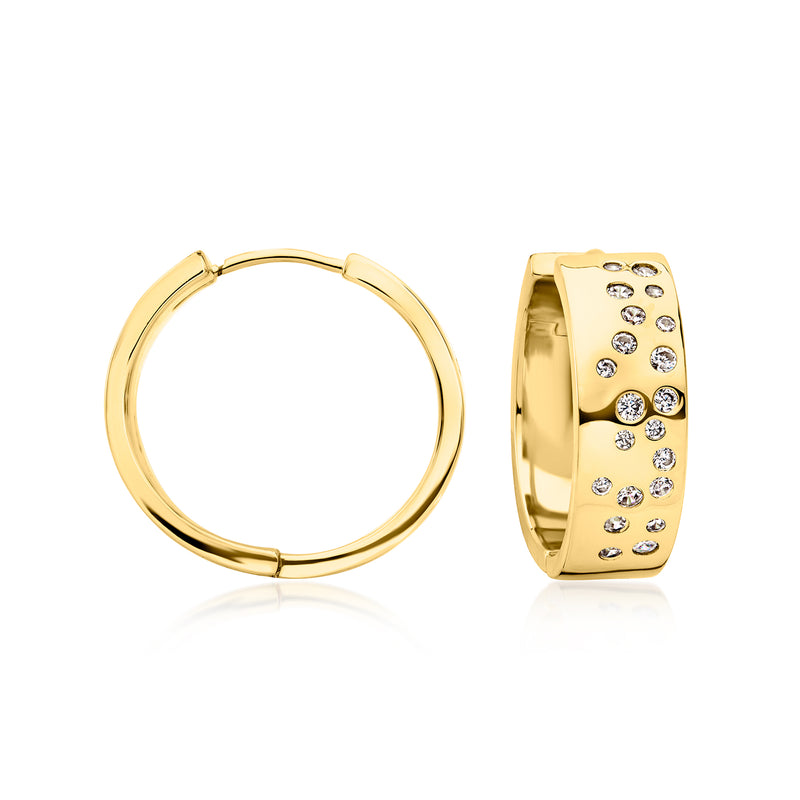 Yellow gold-plated hoop earrings with round CZ stones on the outer band