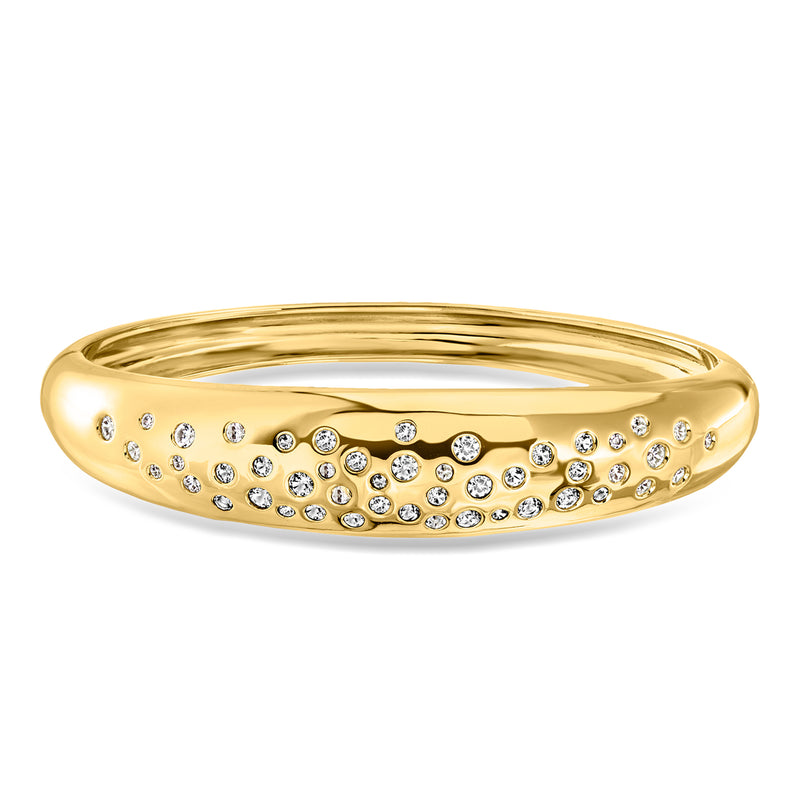 Yellow gold-plated bangle bracelet with round clear CZ row across the face