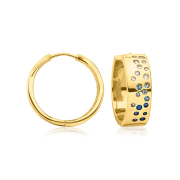 14kt Yellow Gold-Plated Hoop Earrings with Simulated Tonal Blue and White Gemstones. 7/8"