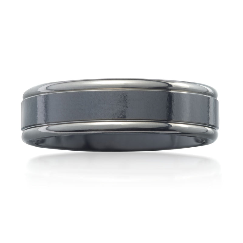 Black titanium wedding band, smooth 6.5mm ring