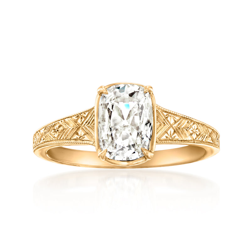 14kt yellow gold oval cushion-cut diamond ring with four-prong setting