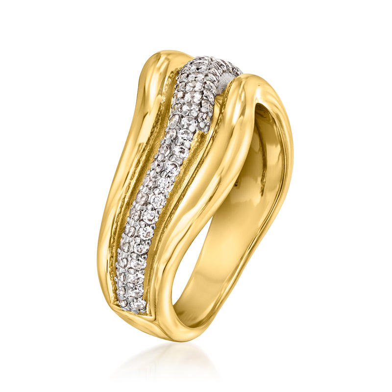 Gold-plated wave ring with pavé CZs