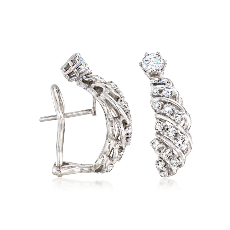 Curved diamond clip/post earrings in 14kt white gold, with round brilliant stones