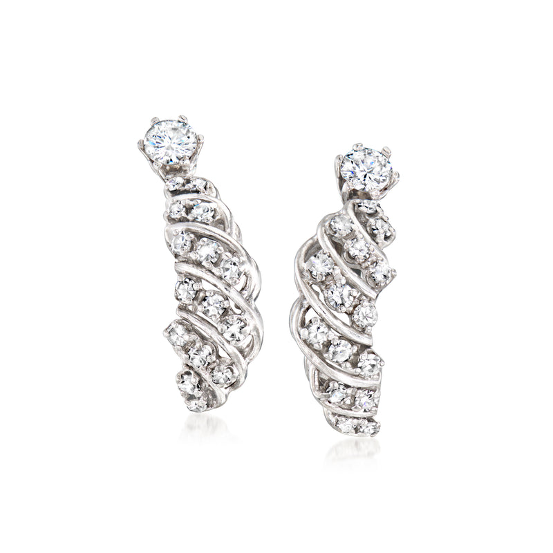 Front view curved diamond clip/post earrings in 14kt white gold, round brilliant stones