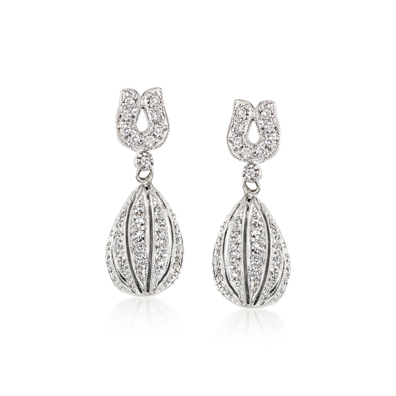 14kt white gold diamond drop earrings with pear-shaped dangling crystal-set details