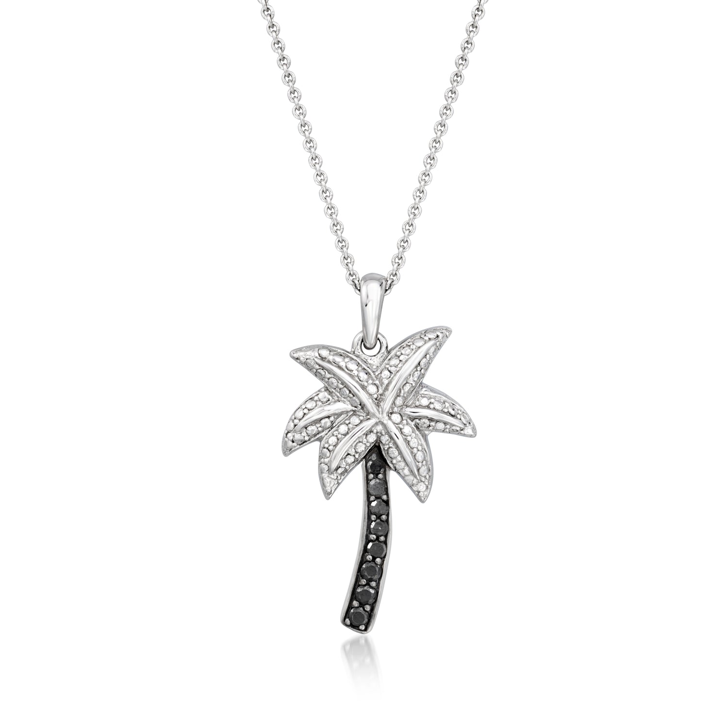 .10 ct. t.w. Black Diamond Palm Tree Pendant Necklace in Sterling Silver