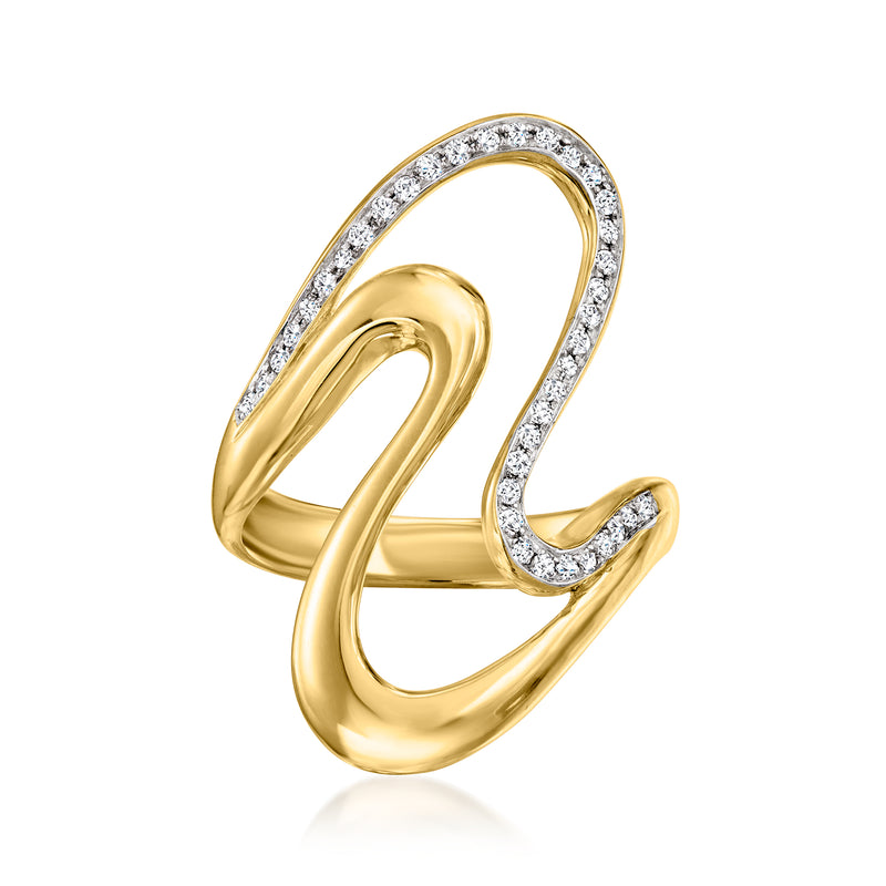 Diamond double-wave ring in 18kt gold over sterling