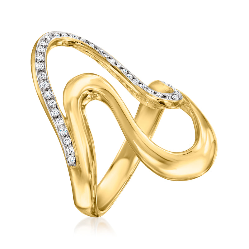 Double-wave diamond ring in gold over sterling with pavé diamond accents