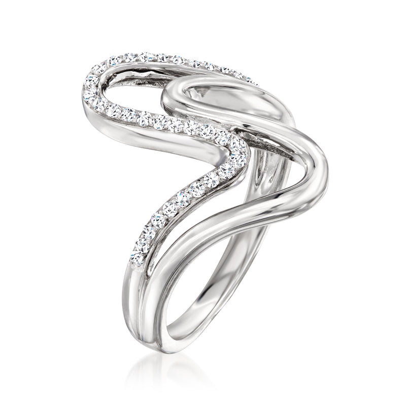 Sterling silver double-wave diamond ring