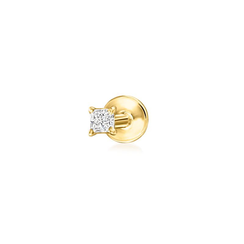 14kt yellow gold princess-cut lab diamond flat-back stud earring, single