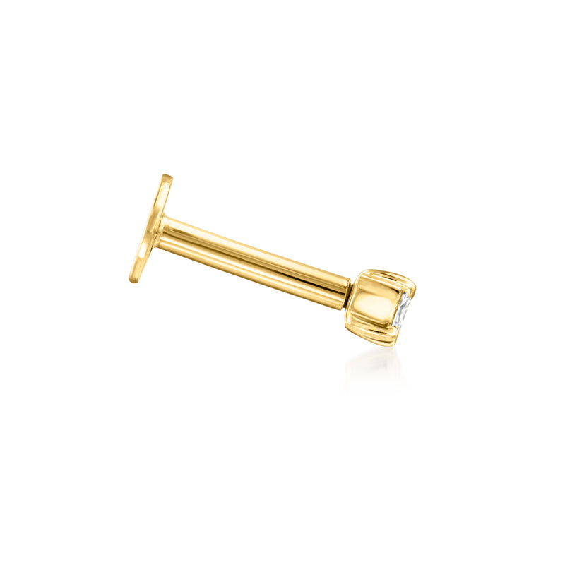 14kt yellow gold flat-back stud earring with post and princess-cut diamond