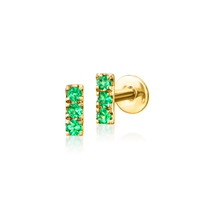 Emerald Flat-Back Stud Earrings in 14kt Yellow Gold