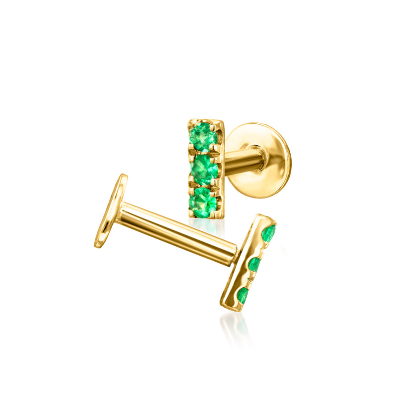 Emerald Flat-Back Stud Earrings in 14kt Yellow Gold
