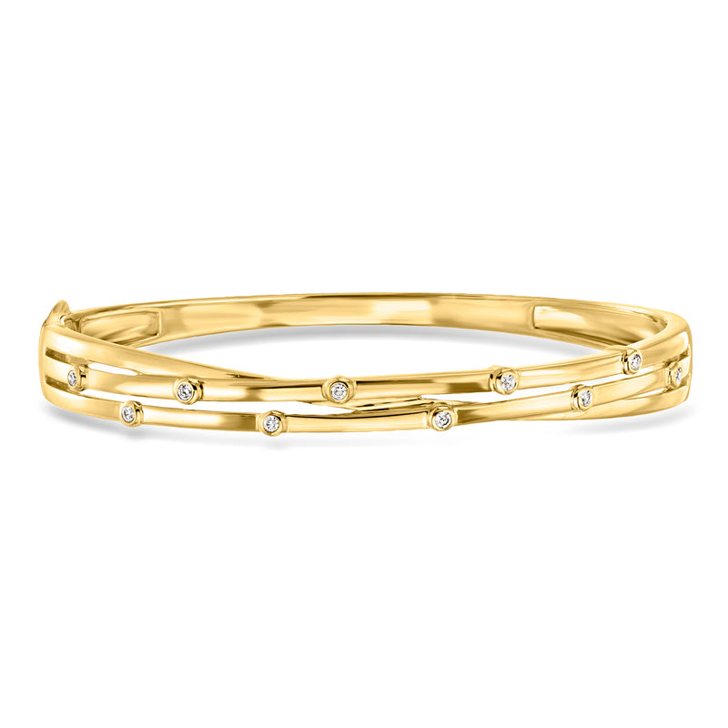 18kt gold over sterling diamond crisscross bangle bracelet with bezel-set stones
