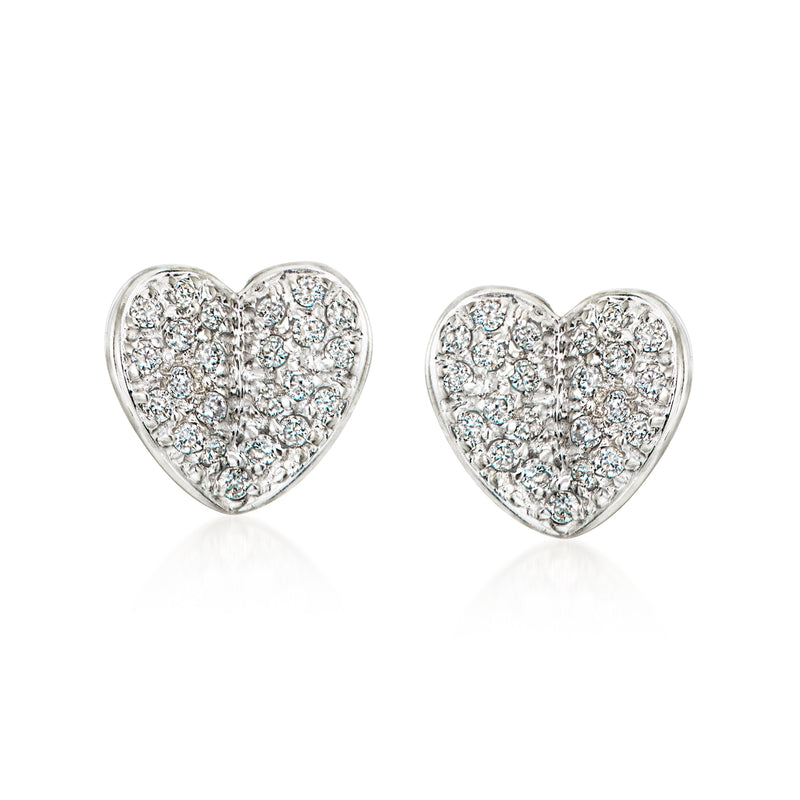 Heart diamond cluster stud earrings in white gold, post backs
