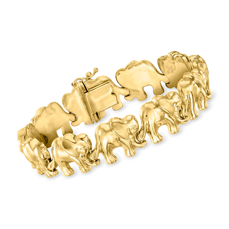 14kt yellow gold elephant link bracelet with hinged clasp