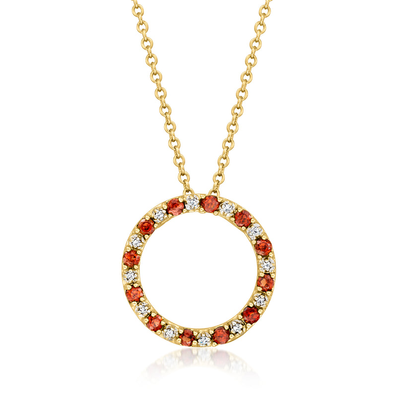 Vintage eternity circle pendant necklace in 14kt yellow gold with citrine and diamond accents