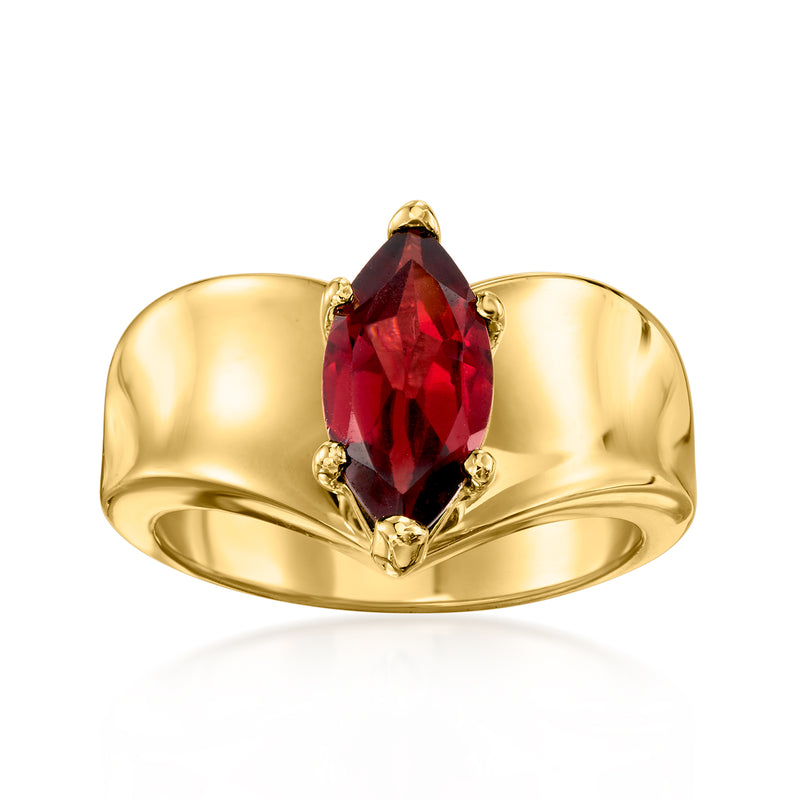 Vintage garnet ring in 14k yellow gold, oval red gemstone with four prongs