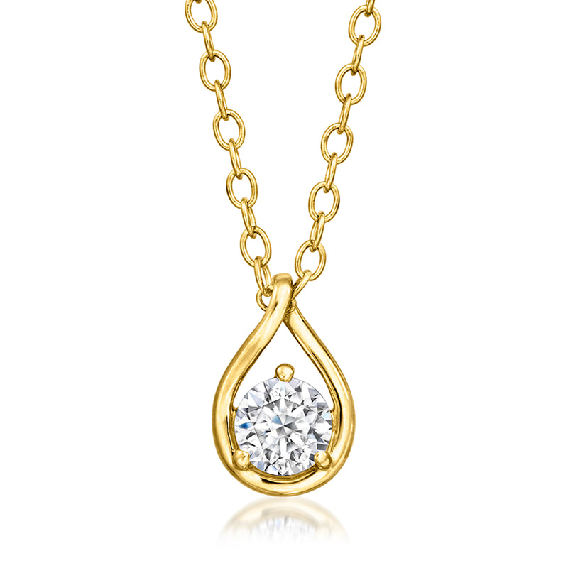 Gold over sterling twisted teardrop pendant necklace with lab-grown diamond