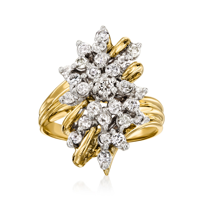 14kt yellow gold diamond cluster ring with glittering round stones, vintage style