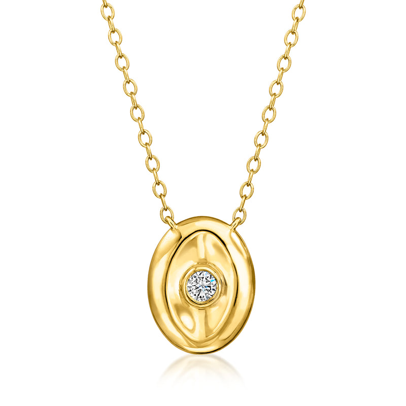 Gold over sterling organic oval diamond pendant necklace with round halo center