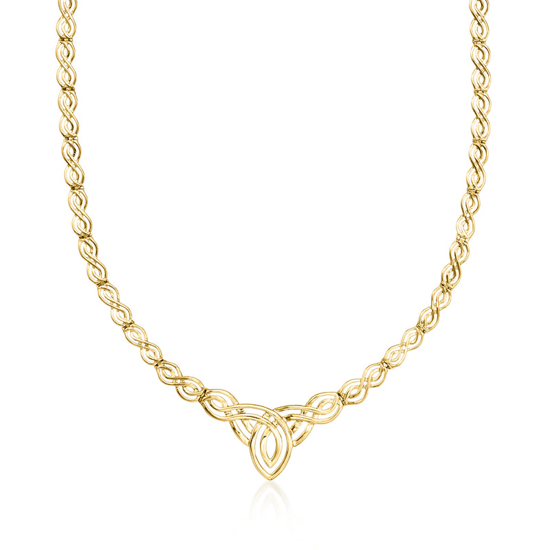 Vintage 14kt yellow gold Celtic knot necklace with graduated chain and central pendant