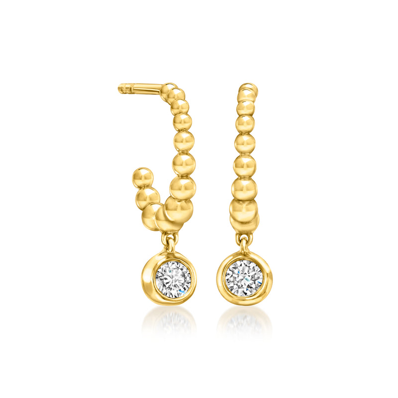 Gold-tone bubbly hoop earrings with round dangling stone