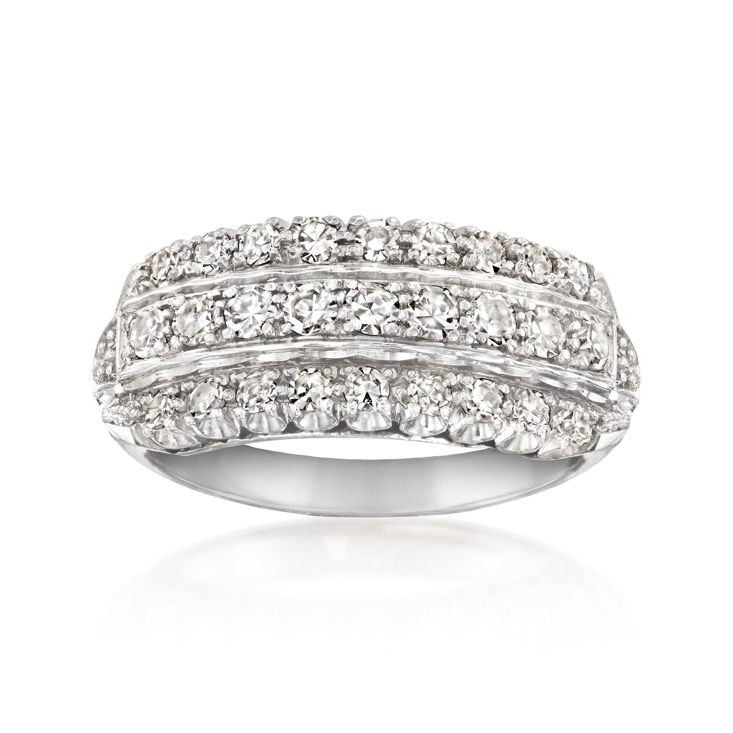 C. 2020 Vintage .85 ct. t.w. Diamond Three-Row Ring in 14kt White Gold