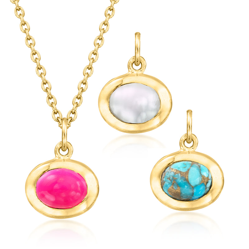 Gold-tone cable-chain necklace with pink oval bezel pendant