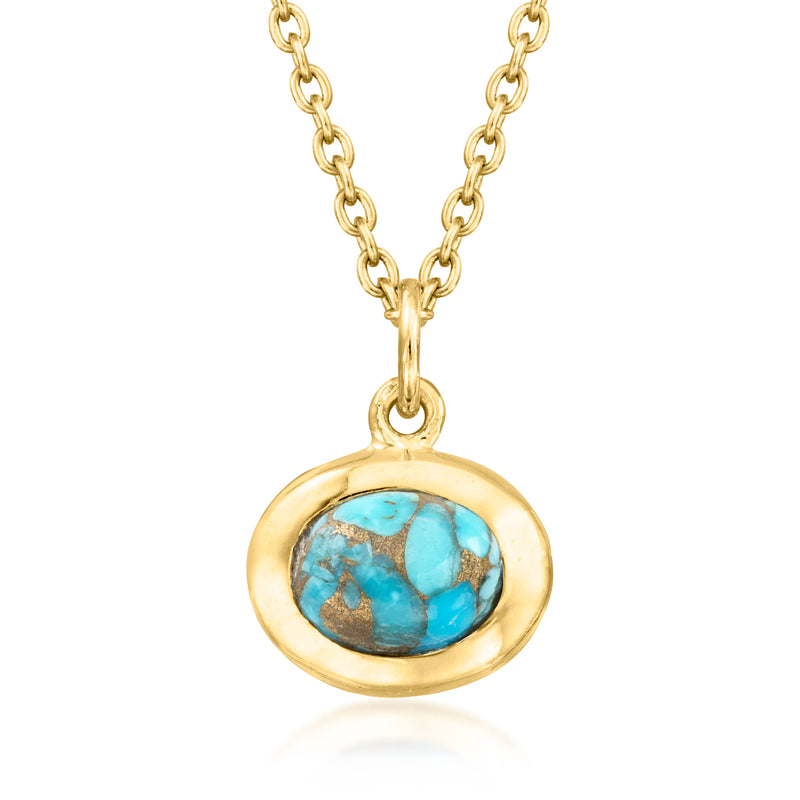 Gold-tone cable-chain necklace with turquoise oval bezel pendant