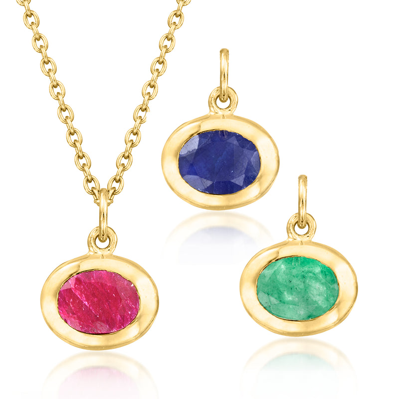 Gold-tone cable-chain necklace with blue, pink, and green oval gemstone pendants