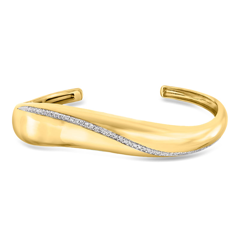 Wavy cuff bracelet with diamond accent in gold-tone metal