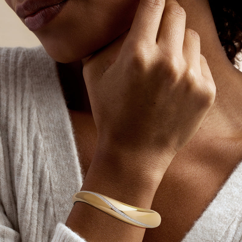 Wavy cuff bracelet in gold over sterling with pavé lab-grown diamonds