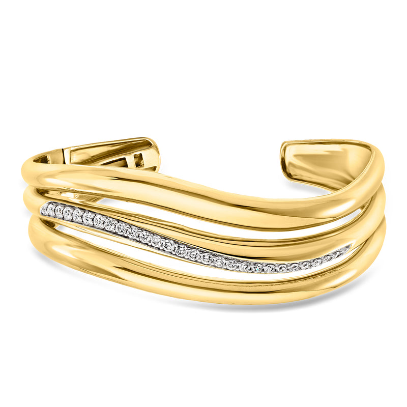 18kt gold over sterling multi-row wave cuff bracelet with lab-grown diamond accent row
