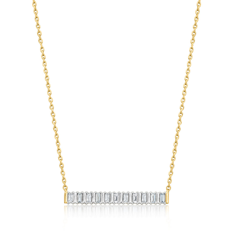 Gold over sterling bar diamond necklace with small lab-grown stones on chain