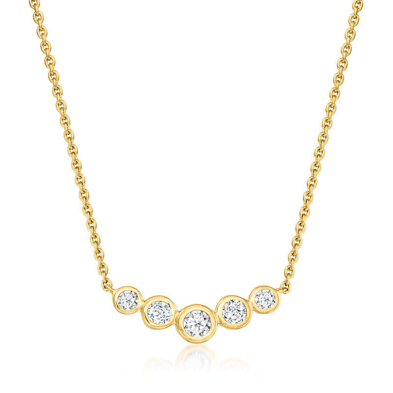 Gold bar necklace with round bezel-set lab-grown diamonds, 18kt gold over sterling