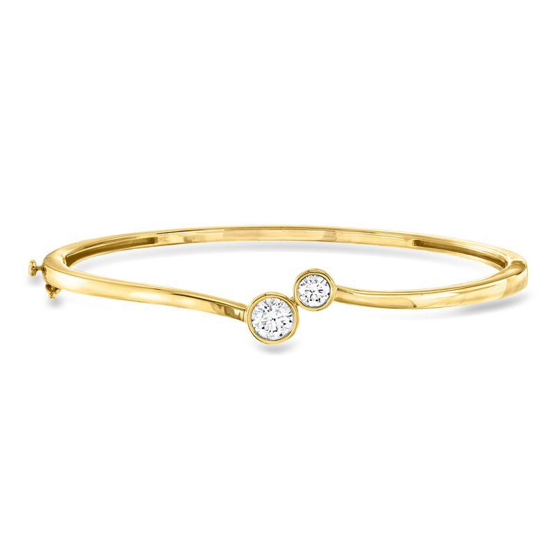 Gold bypass bangle bracelet with two round lab-grown diamond accents