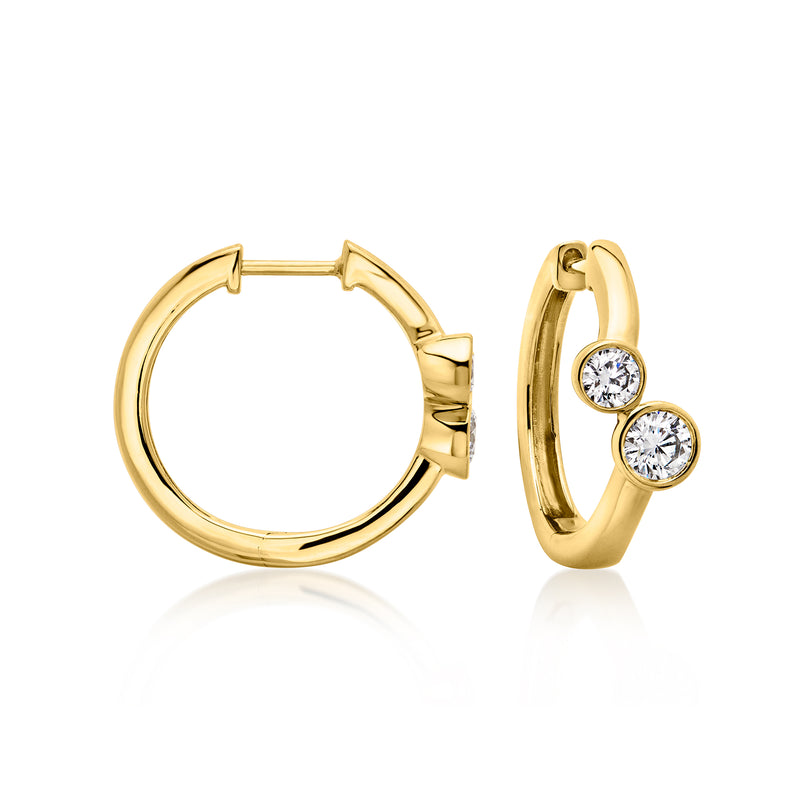 Gold over sterling hoop earrings with two round lab-grown diamonds