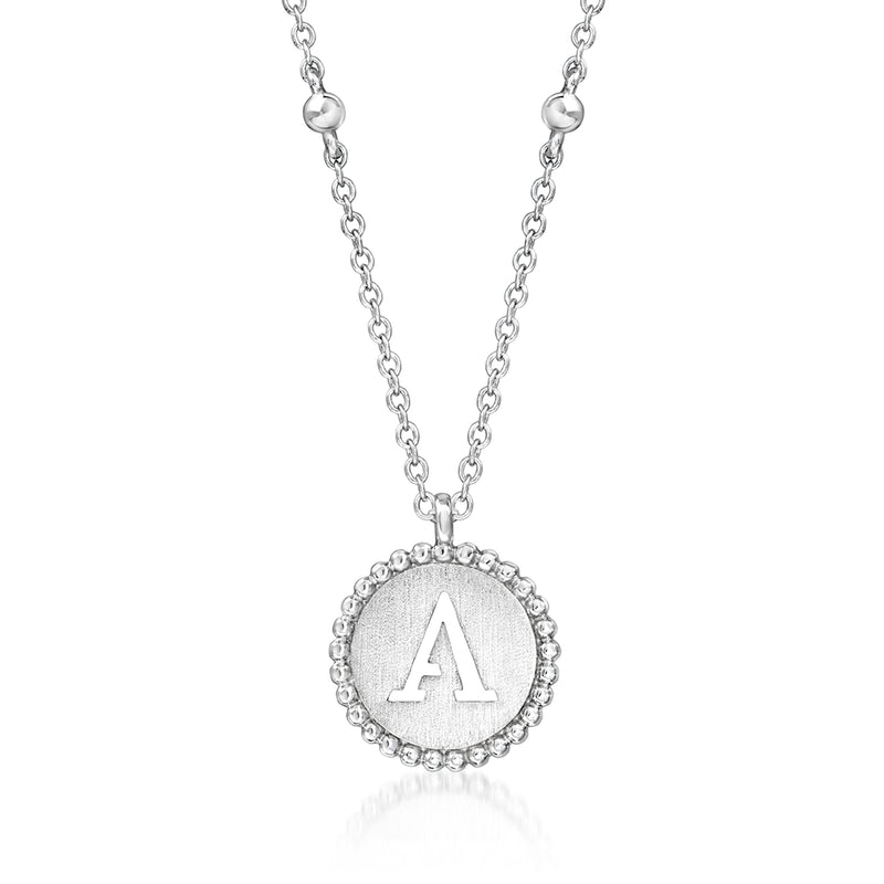 Sterling silver initial medallion necklace with beaded round A charm