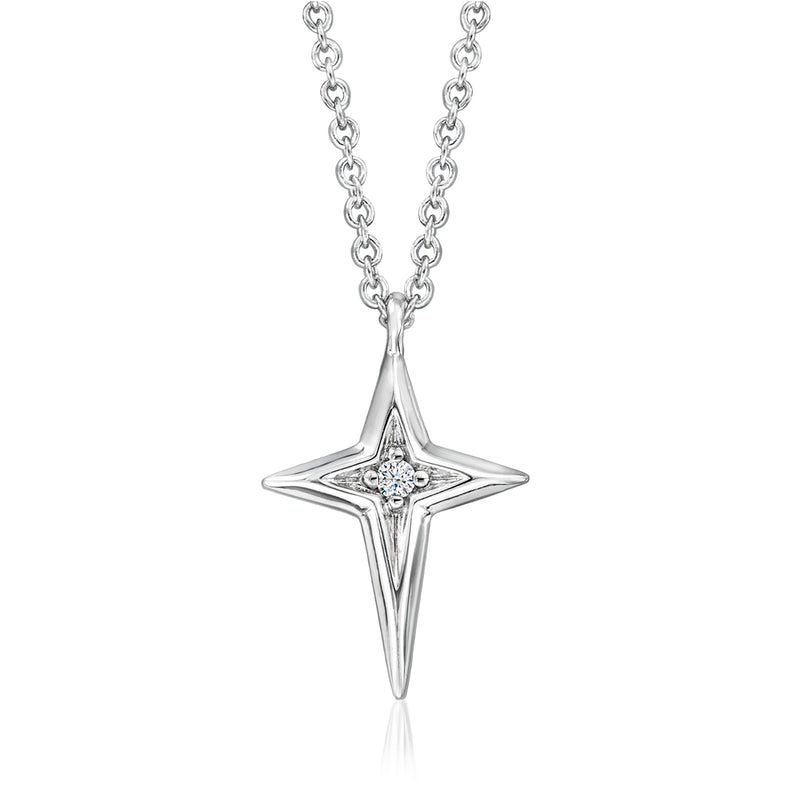 Gabriel & Co. sterling silver cross necklace with single diamond, link chain
