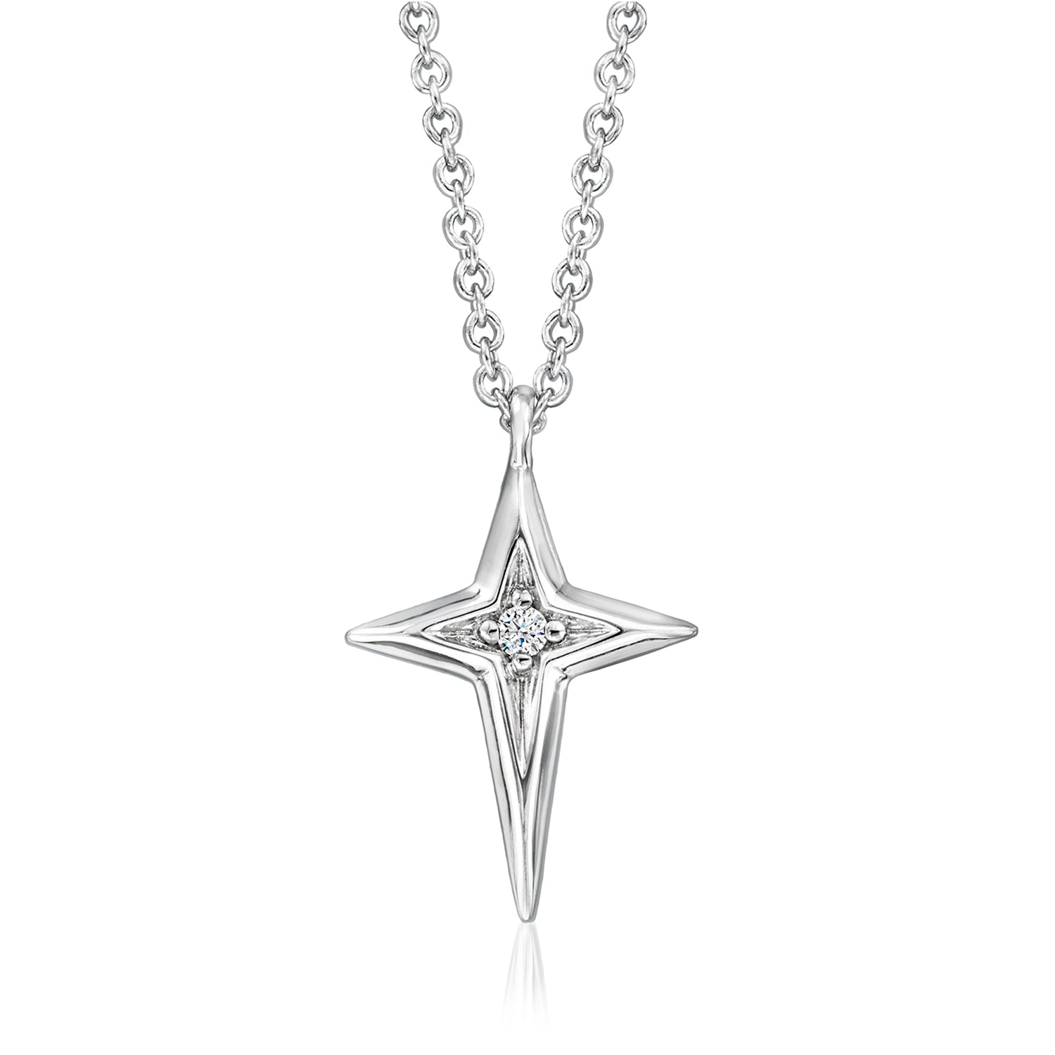Gabriel & Co. Sterling Silver Cross Necklace with Single Diamond