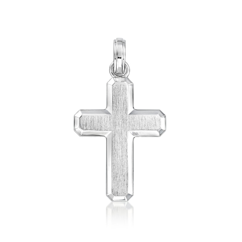 Sterling silver cross pendant, polished textured cross with bail and loop top