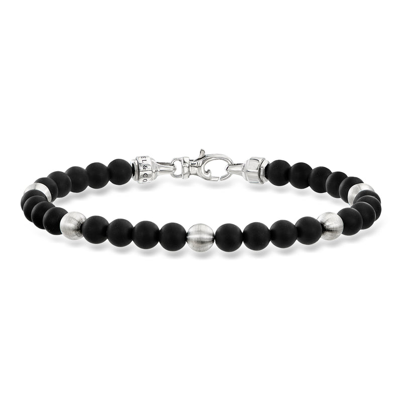 Men's black titanium bead bracelet with sterling silver clasp and 6mm beads