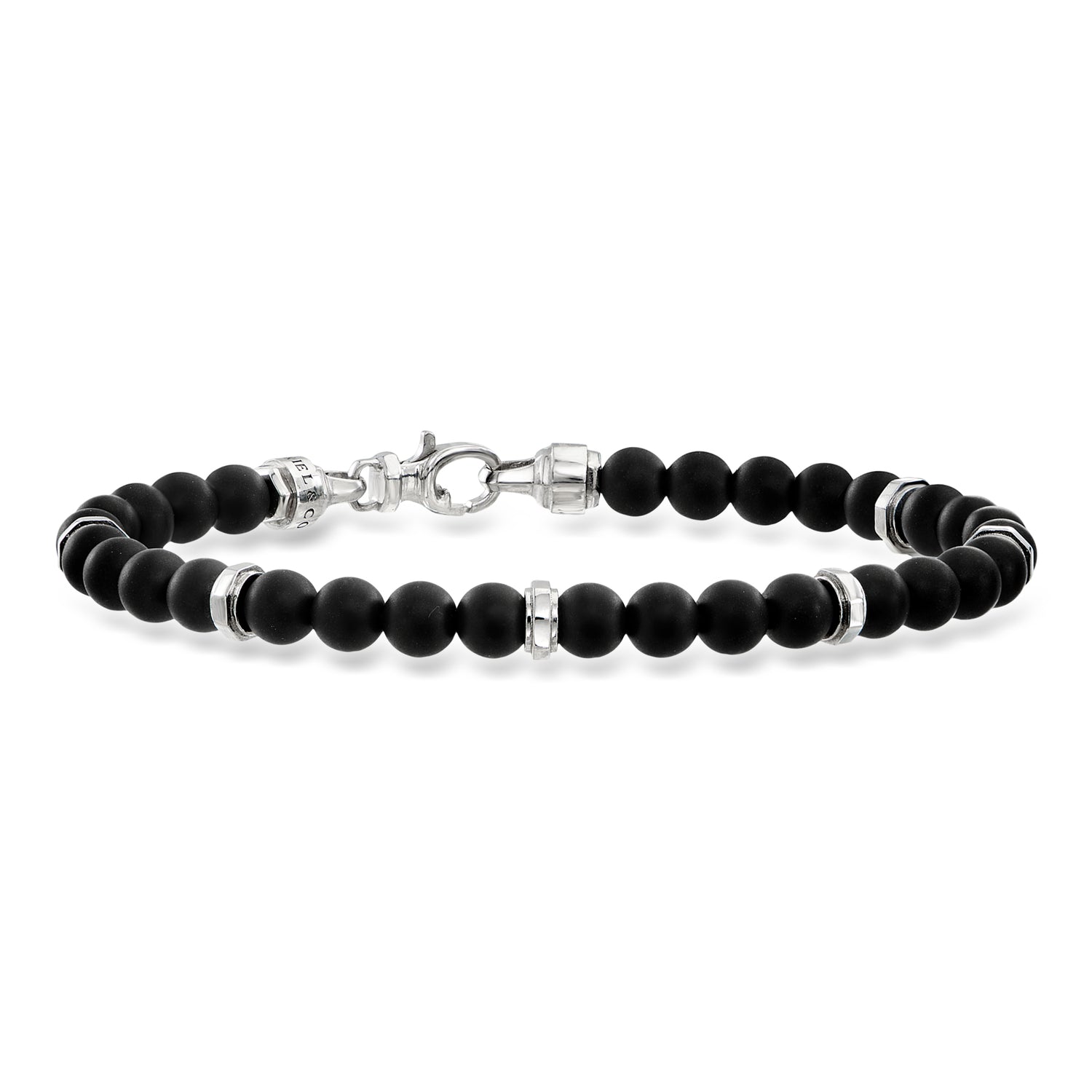 Gabriel & Co. Men's 6mm Black Titanium Bead Bracelet with Sterling Silver