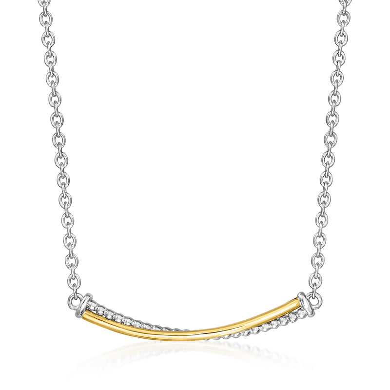 Gabriel & Co. sterling silver and 14kt yellow gold curved bar necklace