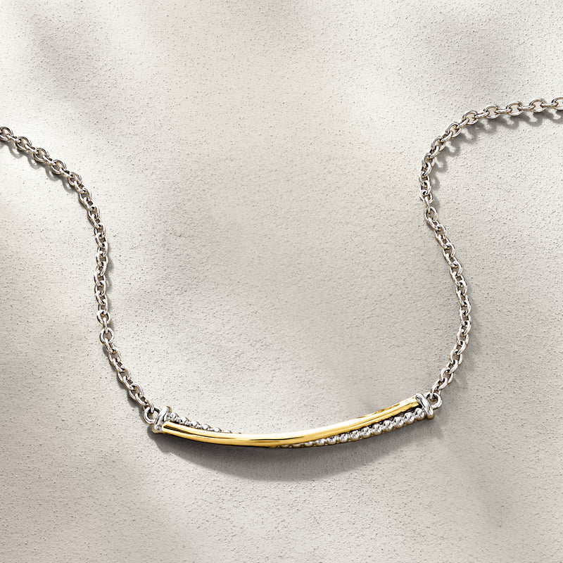Gabriel & Co. sterling silver and 14kt yellow gold crisscross bar necklace